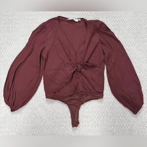 ASTR The Label Mauve Tie-Front Bodysuit Size Small